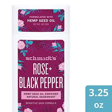 Schmidt's Aluminum Free Natural Deodorant for Women and Men, Hemp Seed Oil & Rose for Sensitive Skin...
