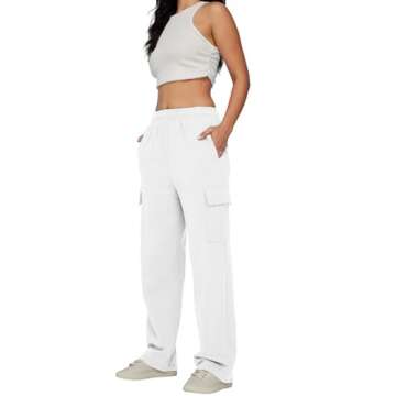 AUTOMET Womens Cargo Sweatpants Baggy Fleece High Waisted Joggers Sweat Pants Athletic Drawstring Casual Wide Leg Loose Fit Fall Pants with Pockets 2025 White S