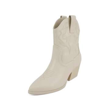 Soda BLAZING Women Western Stitched Pointe Toe Low Heel High Top Ankle Boot Bootie
