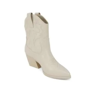 Soda BLAZING Women Western Stitched Low Heel Ankle Boot