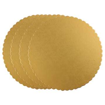 Useekoo 12 Pack Gold Cake Boards Round Gold Foil Pizza Base Disposable Drum Circles Corrugated Paper Board 9 Inches Diameter