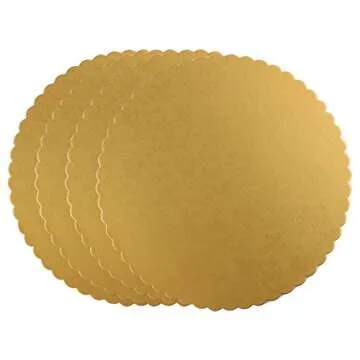 Useekoo 12 Pack Gold Cake Boards Round Gold Foil Pizza Base Disposable Drum Circles Corrugated Paper Board 9 Inches Diameter