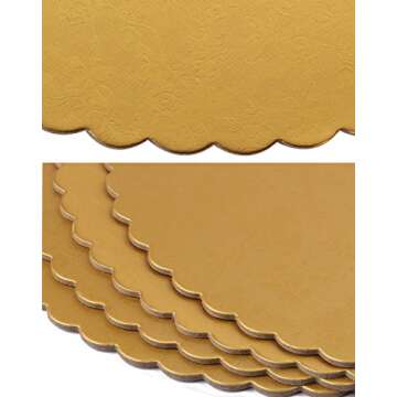 Useekoo 12 Pack Gold Cake Boards Round Gold Foil Pizza Base Disposable Drum Circles Corrugated Paper Board 9 Inches Diameter