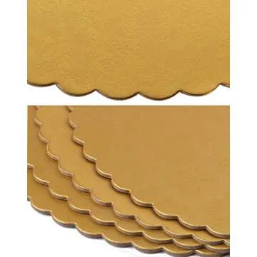 Useekoo 12 Pack Gold Cake Boards Round Gold Foil Pizza Base Disposable Drum Circles Corrugated Paper Board 9 Inches Diameter