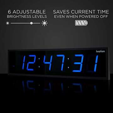 Ivation Huge 24" Inch Large Big Oversized Digital LED Clock with Stopwatch, Alarms, Countdown Timer & Temp - Shelf or Wall Mount (Blue) | 6-Level Brightness, Mounting Holes & Hardware