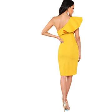 Floerns Women's Ruffle One Shoulder Party Cocktail Bodycon Pencil Dress Yellow L