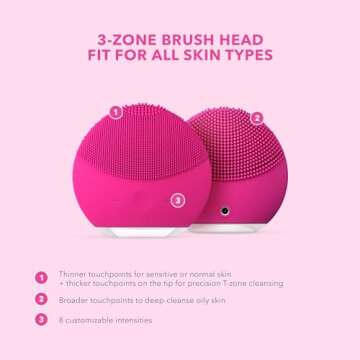 FOREO LUNA mini 2 Ultra-hygienic Facial Cleansing Brush ,All Skin Types, Face Massager for Clean & Healthy Face Care, Extra Absorption of Facial Skin Care Products, Waterproof , Fuchsia
