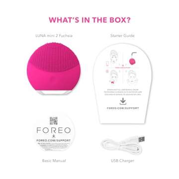 FOREO LUNA mini 2 Ultra-hygienic Facial Cleansing Brush ,All Skin Types, Face Massager for Clean & Healthy Face Care, Extra Absorption of Facial Skin Care Products, Waterproof , Fuchsia