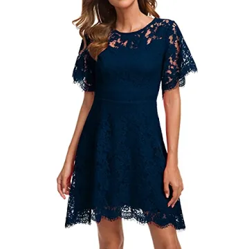 Elegant Navy Blue Lace Cocktail Dress for Summer Parties & Weddings