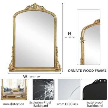 Decor Trends Traditional Ornate Arch Wall Mirror Vintage Fireplace Mirror Mantel Decor, Antique Gold...