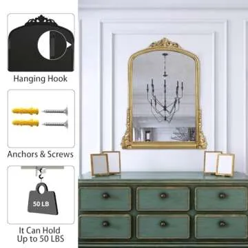 Decor Trends Traditional Ornate Arch Wall Mirror Vintage Fireplace Mirror Mantel Decor, Antique Gold, 36 inches x28 inches, Baroque Inspired Wall Mirror, 28 inches W x 36 inches L, 21004-GD