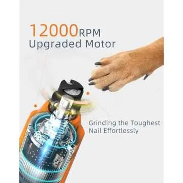 pedgogo Dog Nail Grinder Super Quiet 45 db 6-Speed Pet Nail Grinder with 2 LED Lights 12000RPM & 3 Grinding Ports Dog Nail Trimmer for Large Medium Small Dogs with Dust Cap & 2 Extra Grinding Head