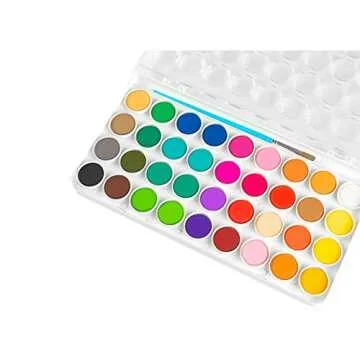 Q-Bics Artist Paint 36 Colors Watercolor Pan Set Paintbrush Water-cakes Palette Lid Case and Paintbrush Easy to Blend Colors Perfect for Kids Adults
