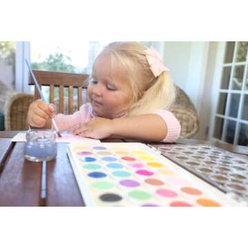 Q-Bics Artist Paint 36 Colors Watercolor Pan Set Paintbrush Water-cakes Palette Lid Case and Paintbrush Easy to Blend Colors Perfect for Kids Adults