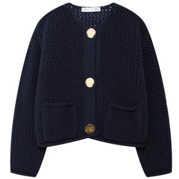 Wyeysyt Womens Cropped Cardigan Sweaters Chunky Knit Gold Button Down Open Front Cardigan Long Sleev...