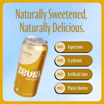 Zevia Zero Sugar Soda, Cream Soda, 16 oz Cans (12-Pack) – Naturally Sweetened, Zero Calorie Sugar Free Soda - Non-GMO Project Verified, Gluten-Free, Vegan
