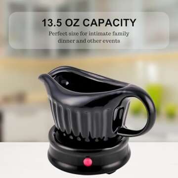 OVENTE Electric Gravy Boat Warmer with Ceramic Pot and Lid, Detachable Warming Base and Easy-Pour Sp...