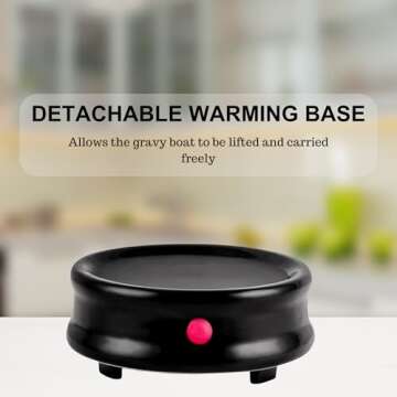 OVENTE Electric Gravy Boat Warmer with Ceramic Pot and Lid, Detachable Warming Base and Easy-Pour Spout, 13.5 Ounce Ideal for Small Parties, Entertaining, Thanksgiving and Holiday, Black FW024589B