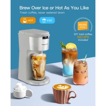 Famiworths Iced Coffee Maker, Hot and Cold Coffee Maker Single Serve for K Cup and Ground, with Desc...