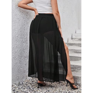 Stylish Plus Size Sheer Elastic Waist Maxi Skirt for Women
