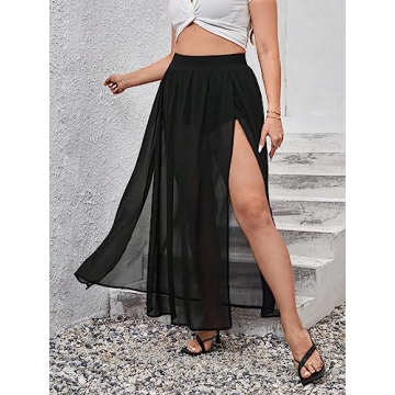 Stylish Plus Size Sheer Elastic Waist Maxi Skirt for Women