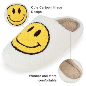 westtele Smile Face Slippers - Retro Soft Plush Slip-Ons for Women/Men Lightweight, Cozy, Indoor/Outdoor with Anti-Skid Sole & Trendy Smile Face Design