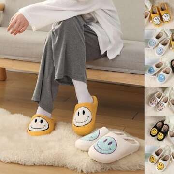 westtele Smile Face Slippers - Retro Soft Plush Slip-Ons for Women/Men Lightweight, Cozy, Indoor/Outdoor with Anti-Skid Sole & Trendy Smile Face Design