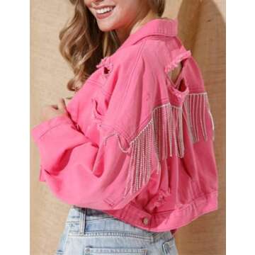 Joiemont Womens Rhinestone Denim Jacket - Chic Style