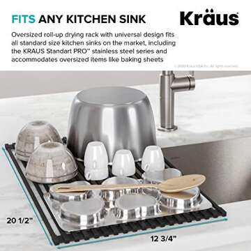 Kraus Multipurpose Over-Sink Roll-Up Dish Drying Rack, Colander and Trivet in Light Grey, KRM-10GREY