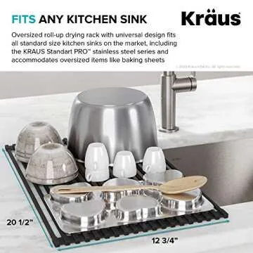 Kraus Multipurpose Over-Sink Roll-Up Dish Drying Rack, Colander and Trivet in Light Grey, KRM-10GREY