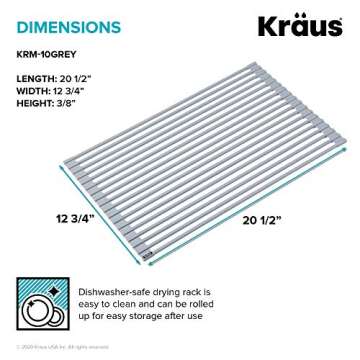 Kraus Multipurpose Over-Sink Roll-Up Dish Drying Rack, Colander and Trivet in Light Grey, KRM-10GREY