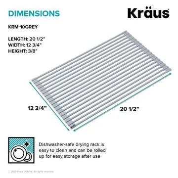 Kraus Multipurpose Over-Sink Roll-Up Dish Drying Rack, Colander and Trivet in Light Grey, KRM-10GREY