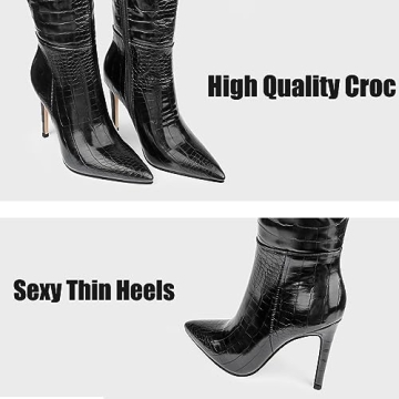 MERUMOTE Stiletto Knee High Boots for Women in Black