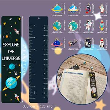 Space Theme Bookmarks with Metal Charms Planet Rocket Space Ship Theme Bookmarks Inspirational Quote...
