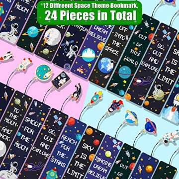 Space Theme Bookmarks with Metal Charms Planet Rocket Space Ship Theme Bookmarks Inspirational Quotes Bookmarks for Space Party Favors Gifts Kids Boys Girls Encourage(24 Pieces)