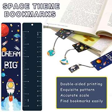 Space Theme Bookmarks with Metal Charms Planet Rocket Space Ship Theme Bookmarks Inspirational Quotes Bookmarks for Space Party Favors Gifts Kids Boys Girls Encourage(24 Pieces)