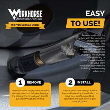 Darkhorse Automotive Premium Valve Stem Tool | Tire Valve Stem Removal Tool | Valve Stem Puller with Rubber Leverage Block works on Automobile, Lawn Mowers, Tractors, ATV's, UTV's, Dolly Tires.