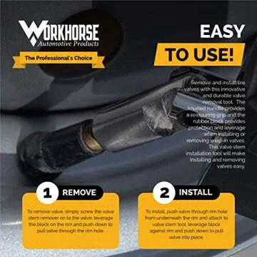 Darkhorse Automotive Premium Valve Stem Tool | Tire Valve Stem Removal Tool | Valve Stem Puller with Rubber Leverage Block works on Automobile, Lawn Mowers, Tractors, ATV's, UTV's, Dolly Tires.