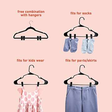 HOUSE DAY Black Plastic Finger Clips for Hangers, 20 Pack Pants Hanger Clips, Strong Pinch Grip Clips for Use with Slim-line Clothes Hangers, Clips for Velvet Hangers