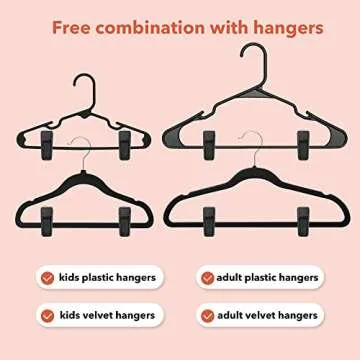 HOUSE DAY Black Plastic Finger Clips for Hangers, 20 Pack Pants Hanger Clips, Strong Pinch Grip Clips for Use with Slim-line Clothes Hangers, Clips for Velvet Hangers