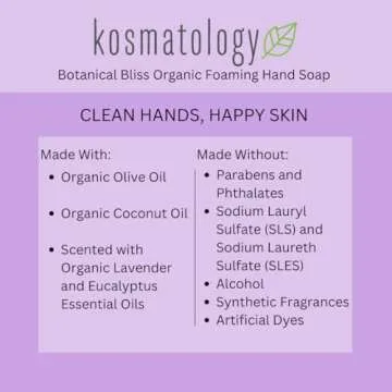 kosmatology® Botanical Bliss (Lavender-Eucalyptus) Organic Foaming Hand Soap | Moisturizing Hand Wash | Clean Ingredients, Infused with Essential Oils | 8.5 fl oz