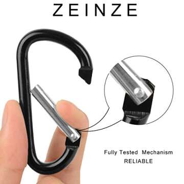 ZEINZE Carabiner Clip 3" Aluminum D-Ring Spring Loaded Gate Small Keychain Carabiners Clip Set for Outdoor Camping Mini Lock Hooks Spring Snap Link Key Chain Durable Improved Design 8 Pack (Black)