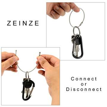 ZEINZE Carabiner Clip 3" Aluminum D-Ring Spring Loaded Gate Small Keychain Carabiners Clip Set for Outdoor Camping Mini Lock Hooks Spring Snap Link Key Chain Durable Improved Design 8 Pack (Black)