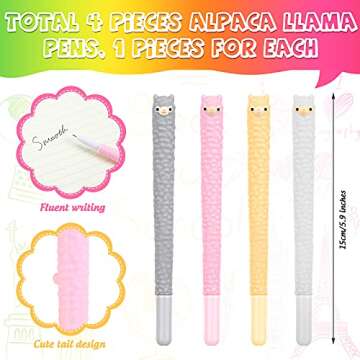Tenare 12 Pieces Lama Pens Alpaca Gel Ink Pens Kawaii Cute Animal Black 0.5 mm for Kids