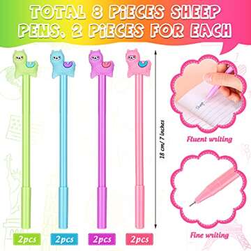 Tenare 12 Pieces Lama Pens Alpaca Gel Ink Pens Kawaii Cute Animal Black 0.5 mm for Kids