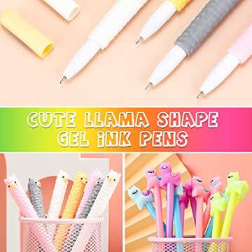 Tenare 12 Pieces Lama Pens Alpaca Gel Ink Pens Kawaii Cute Animal Black 0.5 mm for Kids