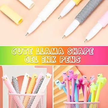 Tenare 12 Pieces Lama Pens Alpaca Gel Ink Pens Kawaii Cute Animal Black 0.5 mm for Kids