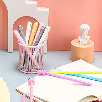 Tenare 12 Pieces Lama Pens Alpaca Gel Ink Pens Kawaii Cute Animal Black 0.5 mm for Kids