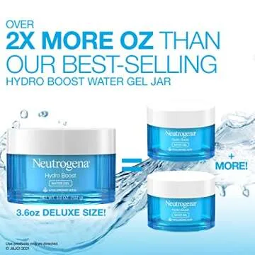 Neutrogena Hydro Boost Face Moisturizer with Hyaluronic Acid for Dry Skin, Oil-Free and Non-Comedogenic Water Gel Face Lotion and Hydrating Gel Facial Mask, Extra Large Value Size 3.6 oz