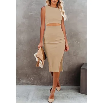 Elegant Women's Bodycon Dress with Side Slit and Cutout